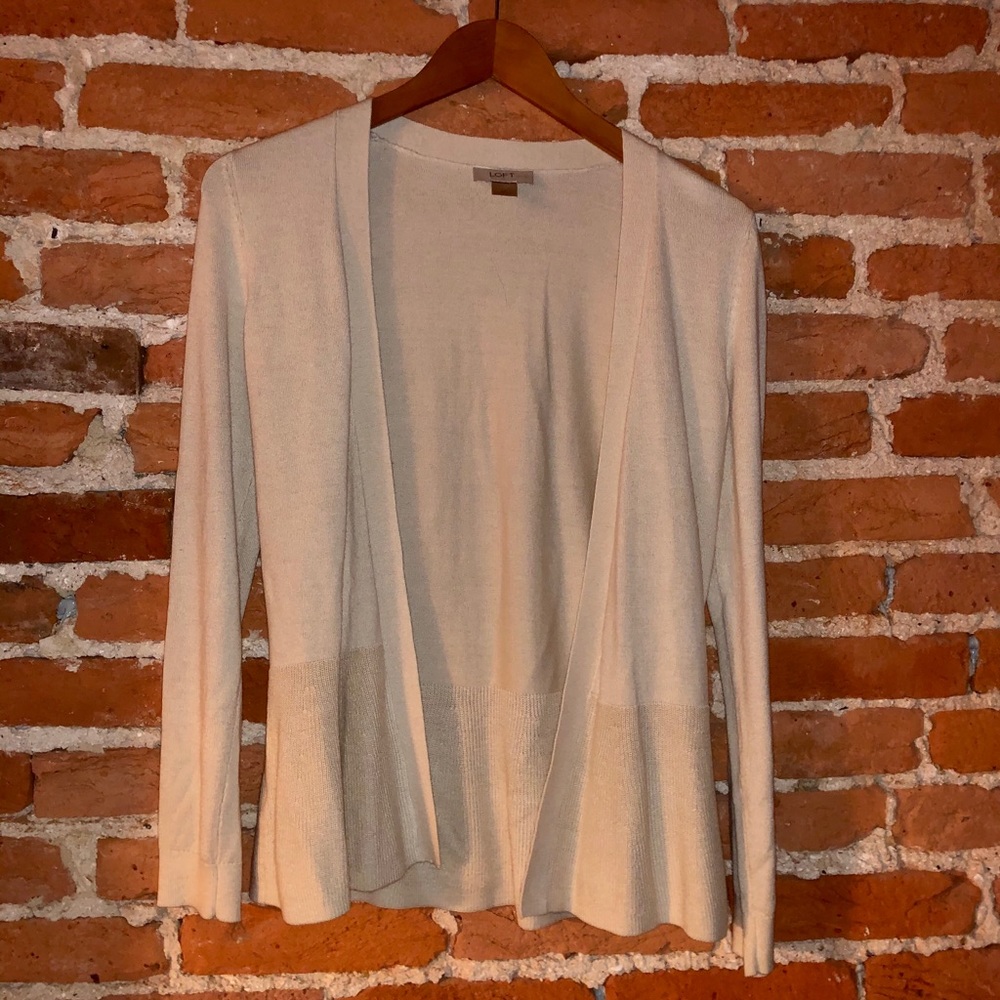 EUC cream-colored Loft peplum-style cardigan